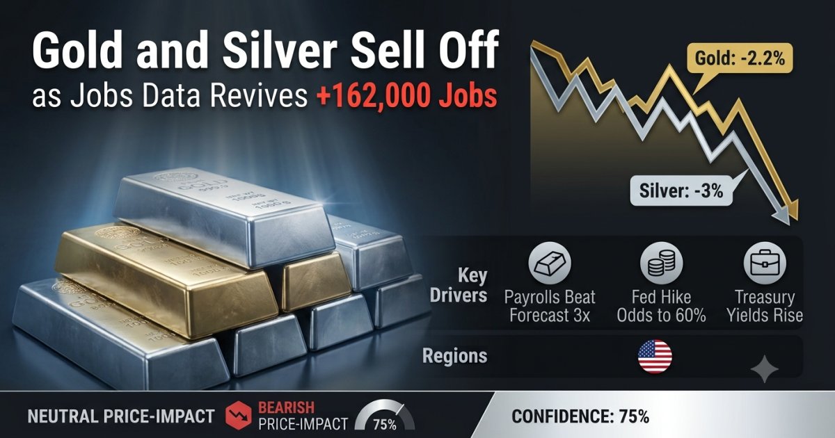 Gold Falls 2%, Silver Drops 3% as a Stronger-Than-Expected US Jobs Report Revives Fed Rate-Hike Bets