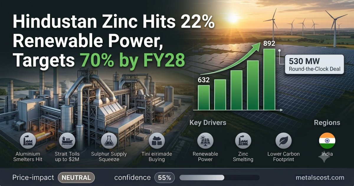 Hindustan Zinc Lifts Renewable Power Share to 22% as It Chases a 70% Clean-Energy Target by 2028