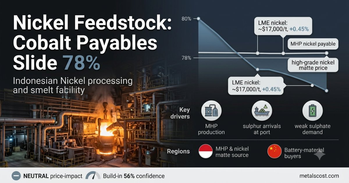 Nickel Battery Feedstock Prices Hold Steady in Indonesia as Cobalt Payables Slide to 78%