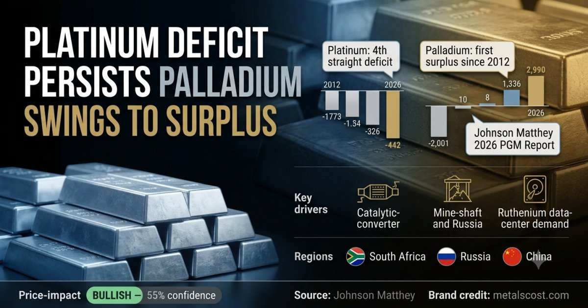 Johnson Matthey Expects Platinum's Shortage to Continue in 2026 Even as Palladium Swings to Surplus