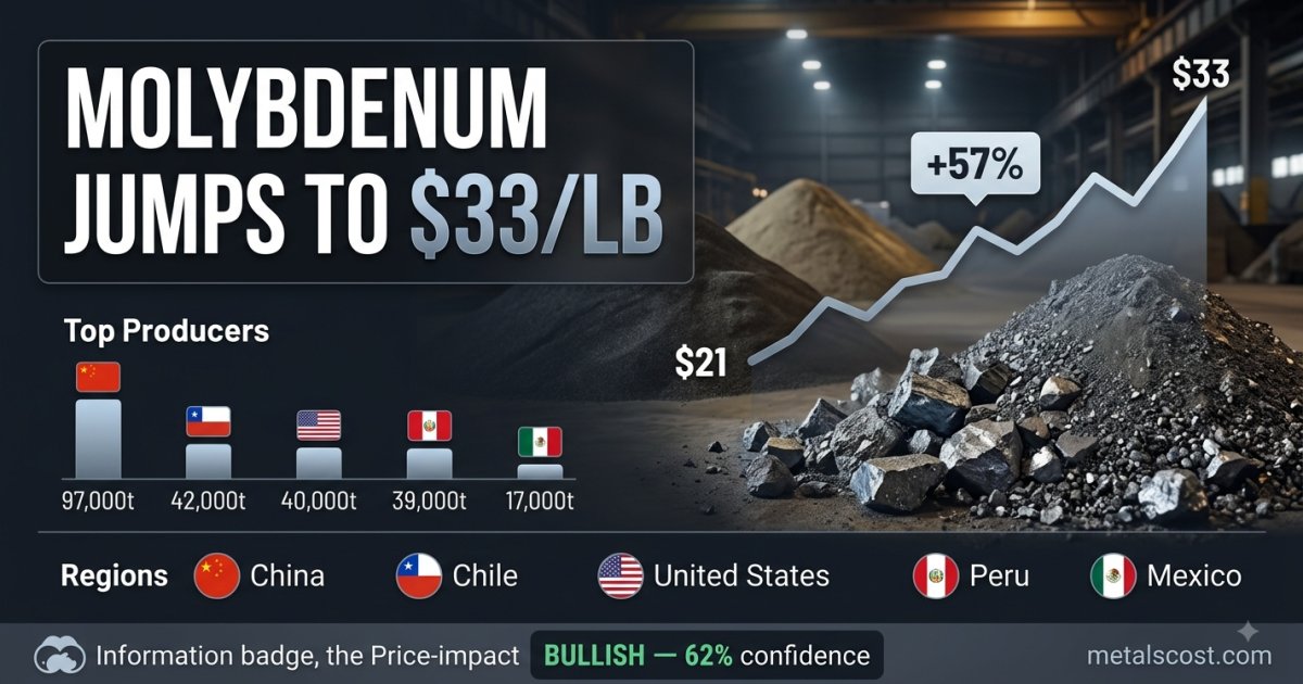 Molybdenum Oxide Futures Jump From $21 to $33 a Pound as China's 97,000-Tonne Output Anchors Global Supply