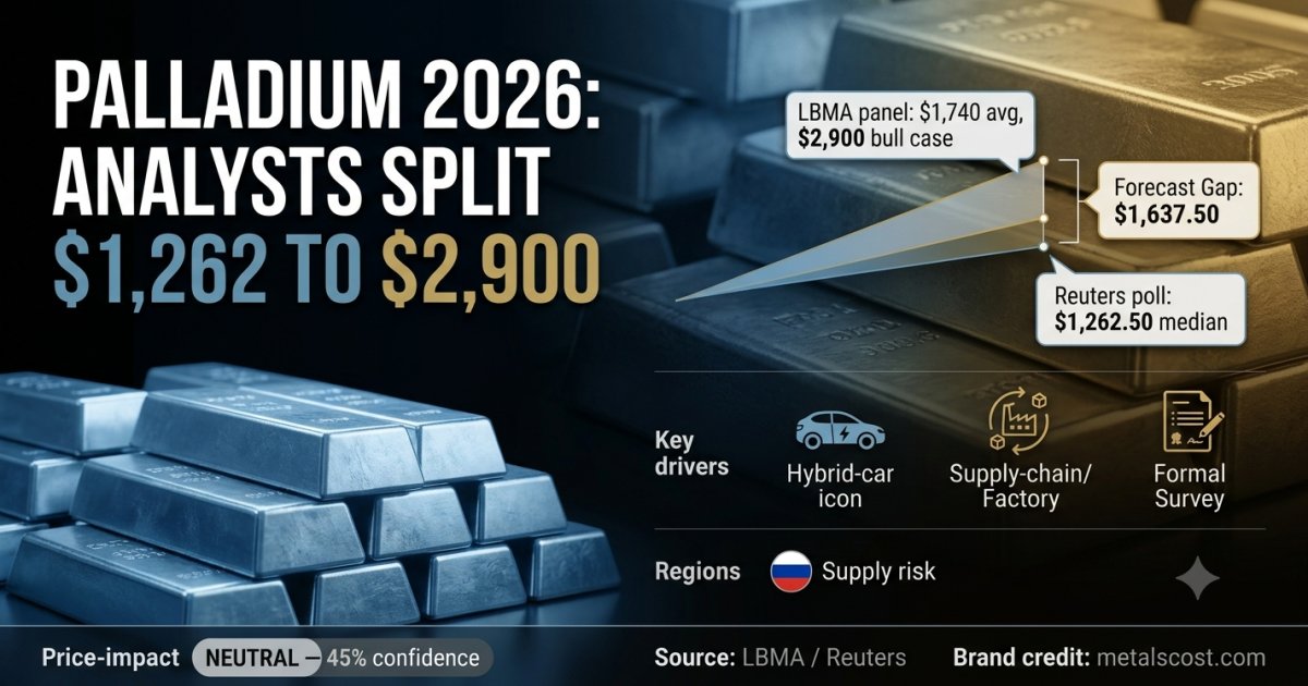 Palladium's 2026 Outlook Splits Analysts, With Forecasts Ranging From $1,262 to $2,900 an Ounce