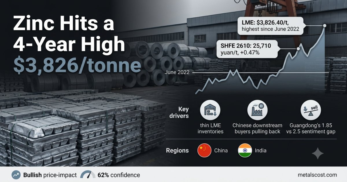 Zinc Price Jumps to a Four-Year High as Chinese Buyers Pull Back From the Rally